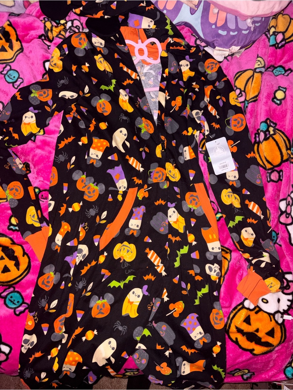 Disney Parks Halloween 🎃 Pumpkin Hooded Costume Onesie - Black & Orange size XS